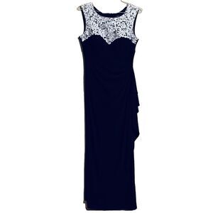 Formal Long Black Dress Lace Sweetheart Neck Ruching Alex Evenings Sz10